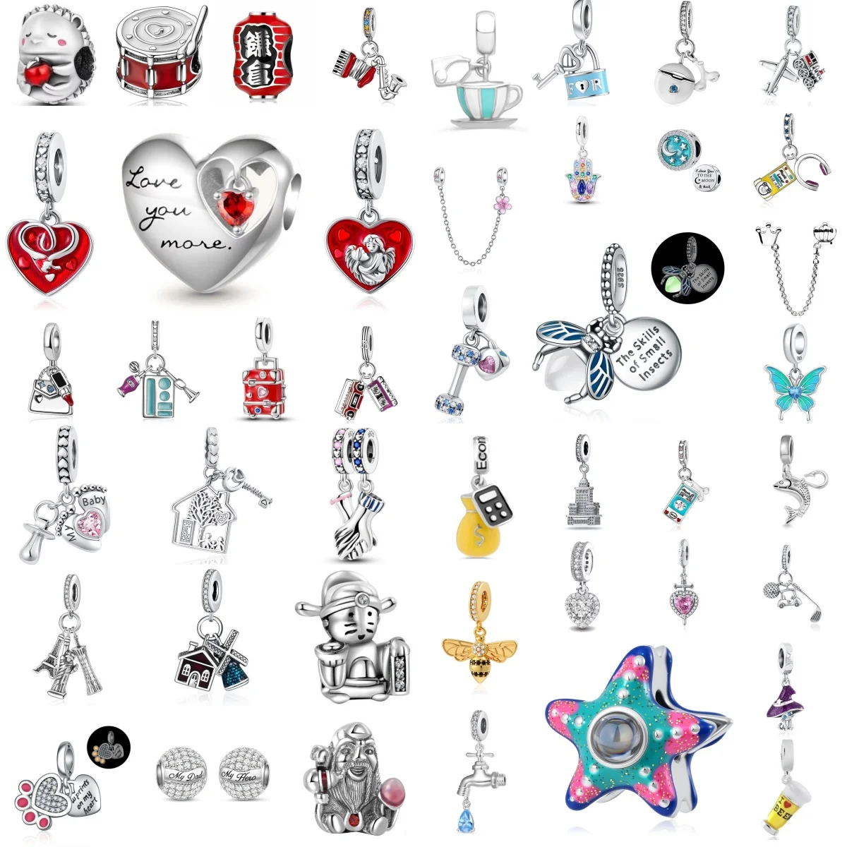 Fashion 925 Silver Magic Hat Barbell Glowing Firefly Butterfly Pendant, Fit European Original Bracelet DIY Jewelry Accessories