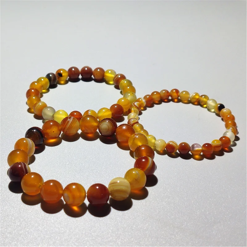 Natural Brown Silk Agate Bracelet Men's And Women's New Chalcedony Plain Circle Text Play Round Bead Bracelet Accessories Gift