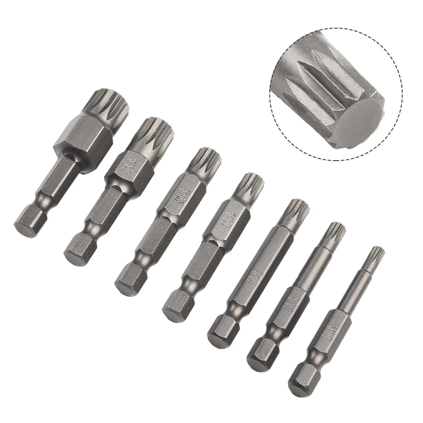 7Pcs 1/4\'\' Hex Shank 12 Point Torx Screwdriver Bit 6.35mm Hex Shank Magnetic Impact Socket Bit 50mm M5 M6 M7 M8 M10 M 12