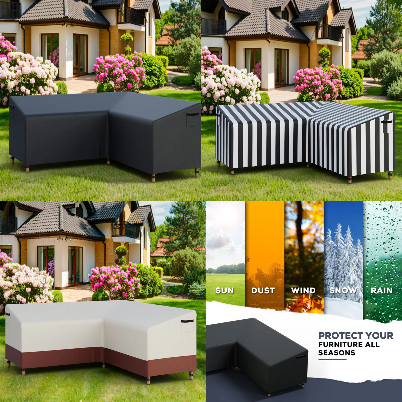 V-Shaped Heavy Duty Outdoor Sectional Sofa Cover Lawn Patio Furniture Cover Waterproof Sturdy 420D Patio Sectional Couch Cover