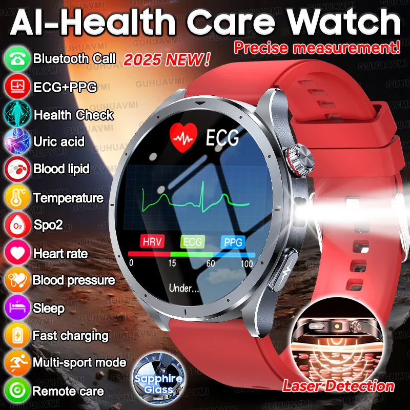 

2025 New AI Health Tracker Uric Acid Lipids Smart Watch Men Women Blood Pressure ECG+PPG Body Analysis Voice Call Smartwatchs