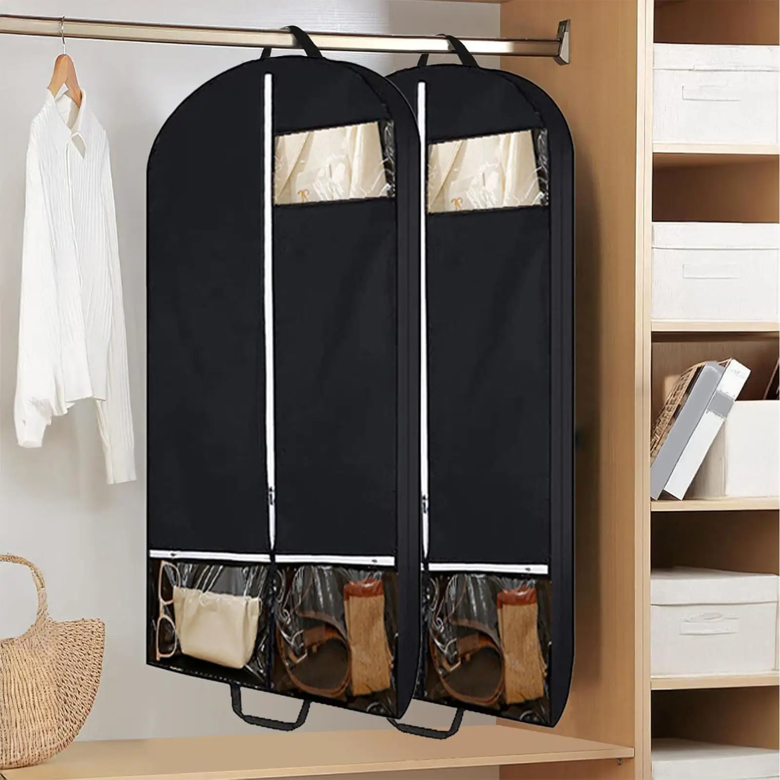 

Suit Storage Bags Travel Garment Bag Garment Organizer Large Dust Cover with Pockets Organization for Shirt Coat Dress Women