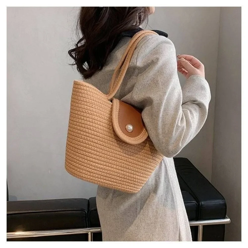 Women Casual Straw Handbags Wicker Woven Shoulder Bags Summer Beach Straw Bag Large Capacity Tote Lady Big Purses