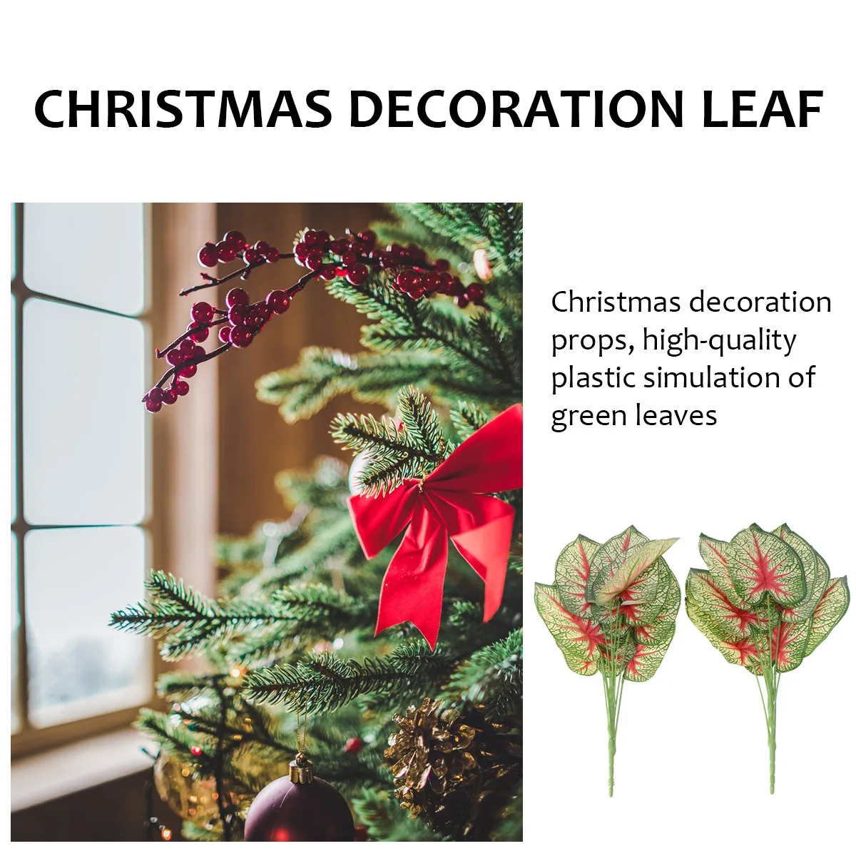 

2Pcs Simulation Green Leaves Christmas Decoration Red Green High Quality Plastic Decorative Leaves Floral Arrangement Material