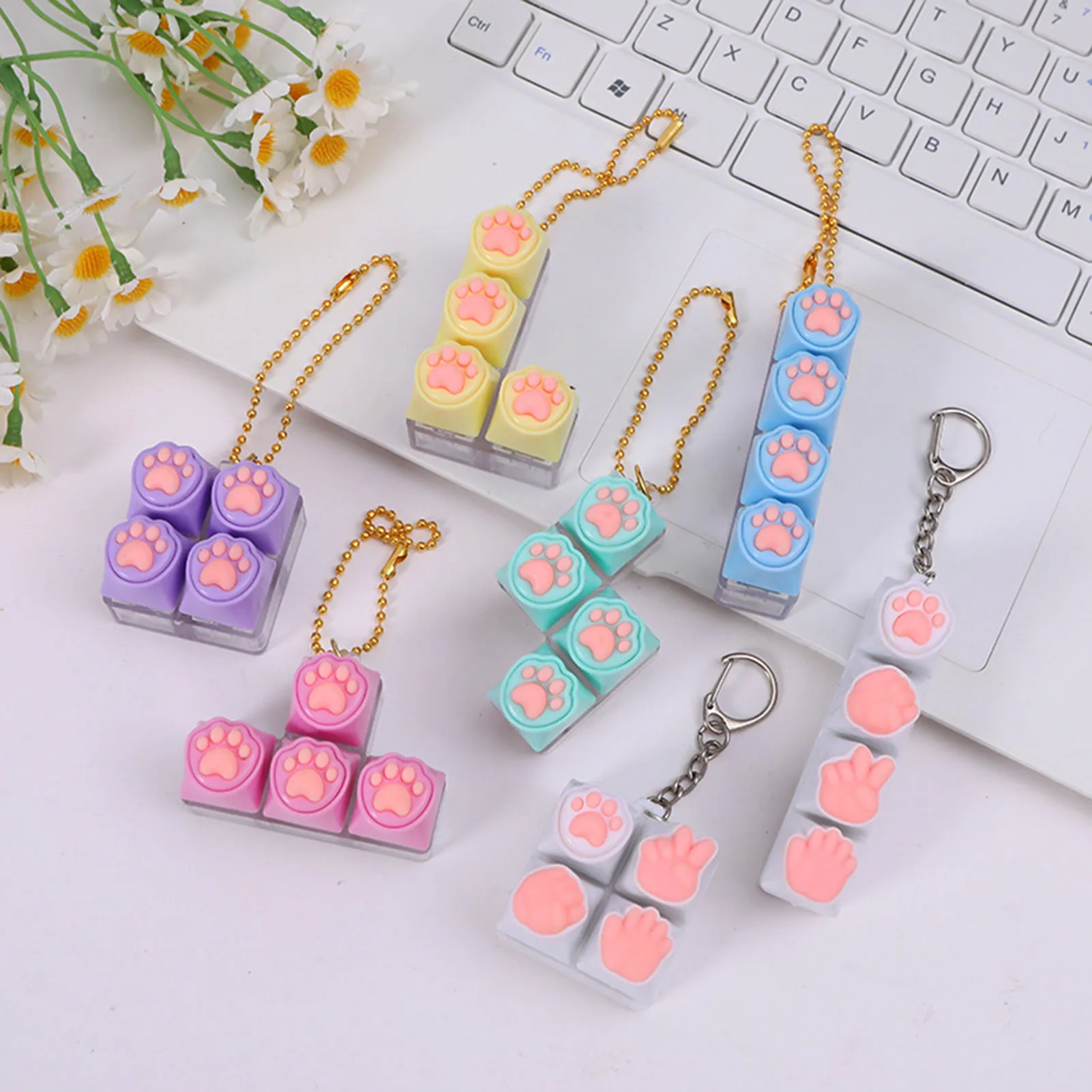 Cute Silicone Cat Paw Keyboard Keycap Stress Relief Fidget Toy Squishy Fidget Keychain Gift for Adults Kids and Keyboard Lovers