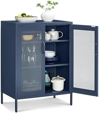 

Metal Storage Cabinet with Mesh Doors, Steel Display Cabinets with Adjustable Shelves for Bathroom Home Office, Midnight Blue UO