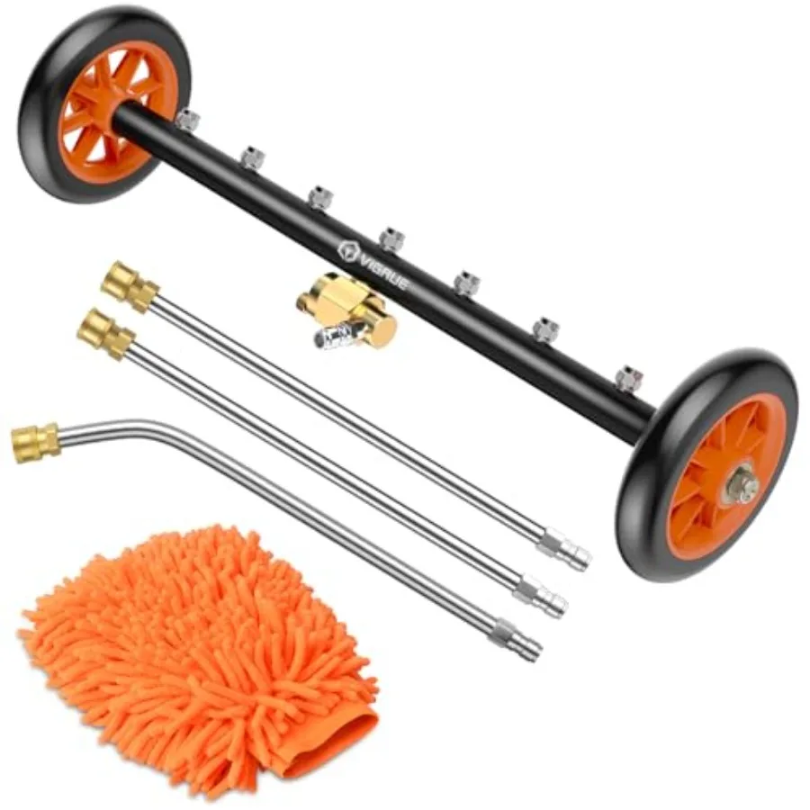 

2-in-1 24 Inch Orange Undercarriage Pressure Washer Attachment with 7 Nozzles and 3 Extension Wands for Car Cleaning 4000 PSI