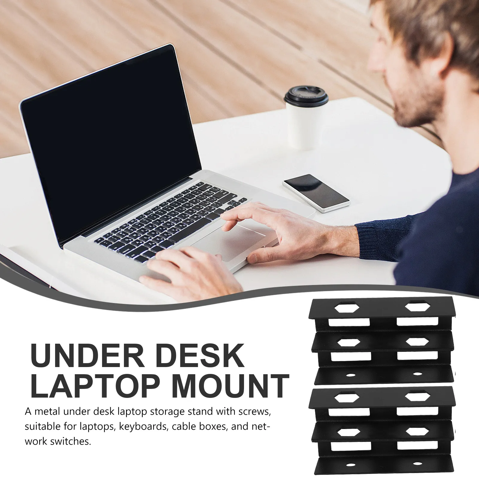 1Set Under Desk Laptop Stand Dual Layer Metal Organizer for Laptops Keyboards Network Devices Black Storage Rack Easy Install