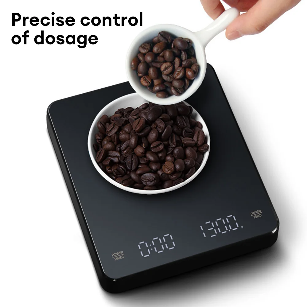 High Precision Digital Coffee Scale with Timer LED Screen 3kg Max 0.1g Resolution Measures in Oz Ml G for Espresso Kitchen USB