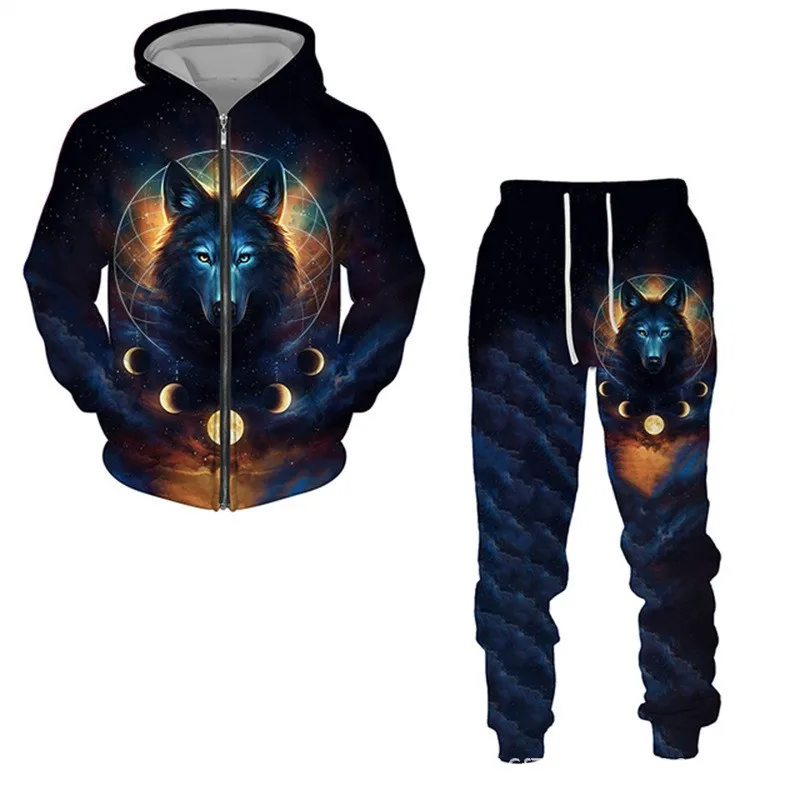 New 3D Printing The Wolf Fashion Men Women Tracksuits Crewneck ZipHoodies+pants Plus Size S-7XL Harajuku Coats Tracksuit Men