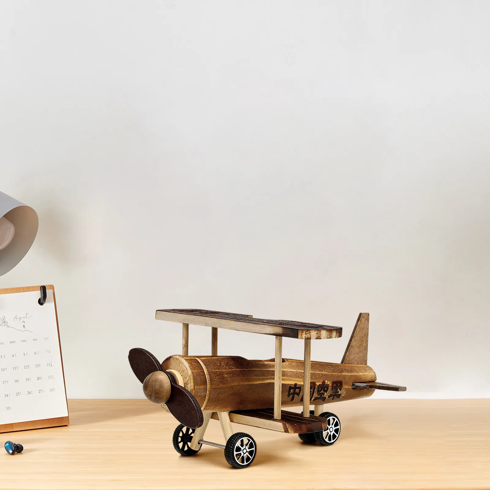 

Wooden Airplane Ornament Retro Vintage Biplane Decor Handmade Precision Crafted Smooth Finish Tabletop Shelf Desktop Office Home