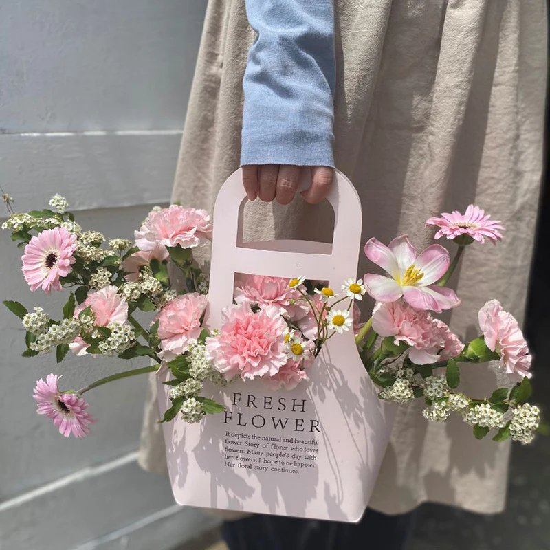 Caja de flores para embalaje, envoltura de rosas, bolsa de papel Kraft impermeable de mano, bolsa de regalo para decoración de boda, bolsa de embalaje para ramo