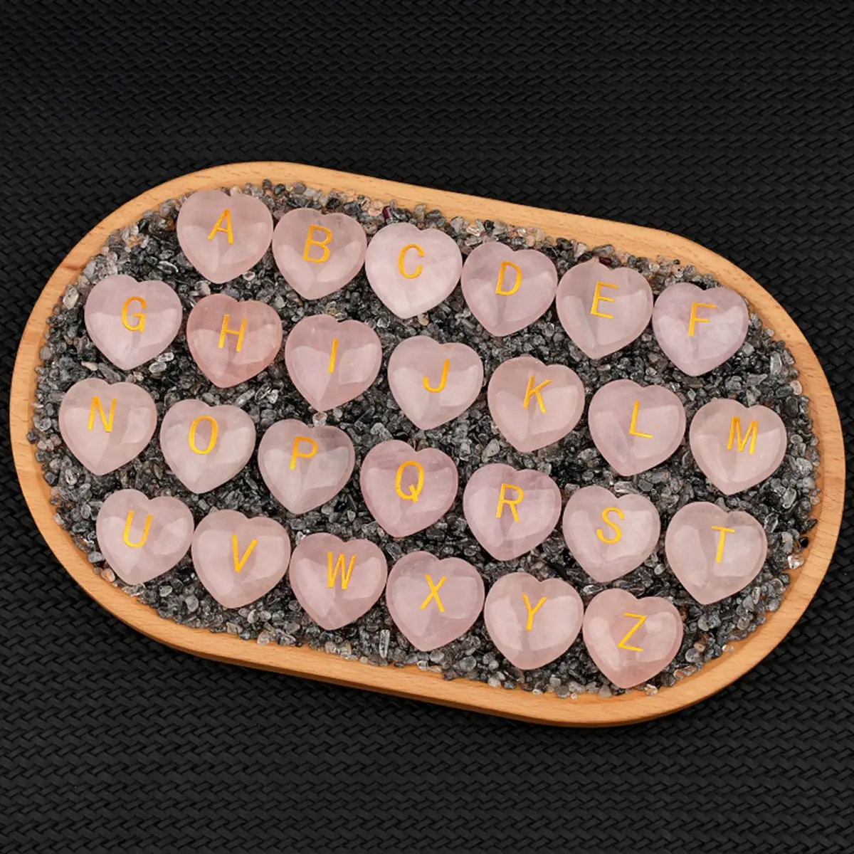 

30MM Rose Quartz Heart Carved 26 Letters Healing Chakra Crystal Collection for Home Office Decoration No Chain