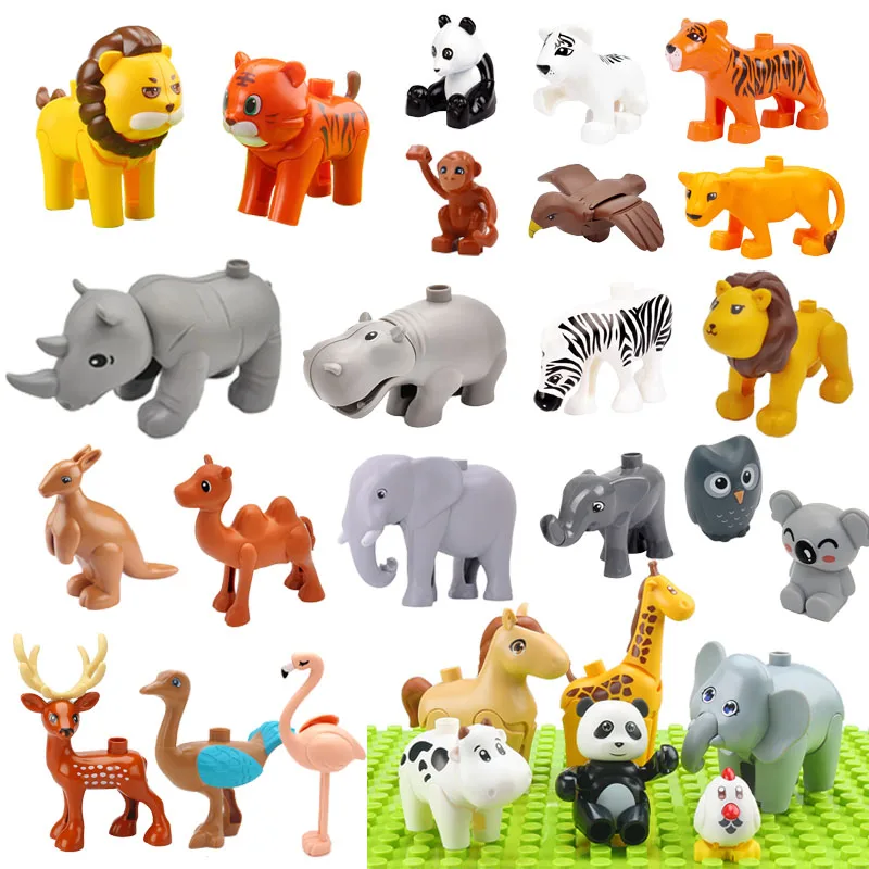 Blocos de construção de tamanho grande, acessórios para animais, compatível com coelho duplo, peixe, urso, frango, porco, pato, cachorro, gato, cavalo, vaca, ovelha, brinquedos, presentes