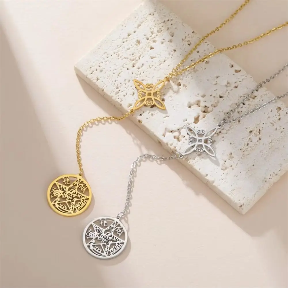 Ожерелье с узлом ведьмы из нержавеющей стали, ожерелье с сакральным символом, эзотерическое ожерелье Tetragrammaton, мистическая духовная защита