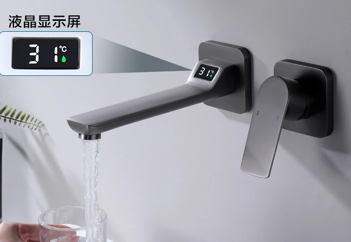 All-copper wall-mounted digital liquid crystal display concealed gun basin faucet household cold and hot water