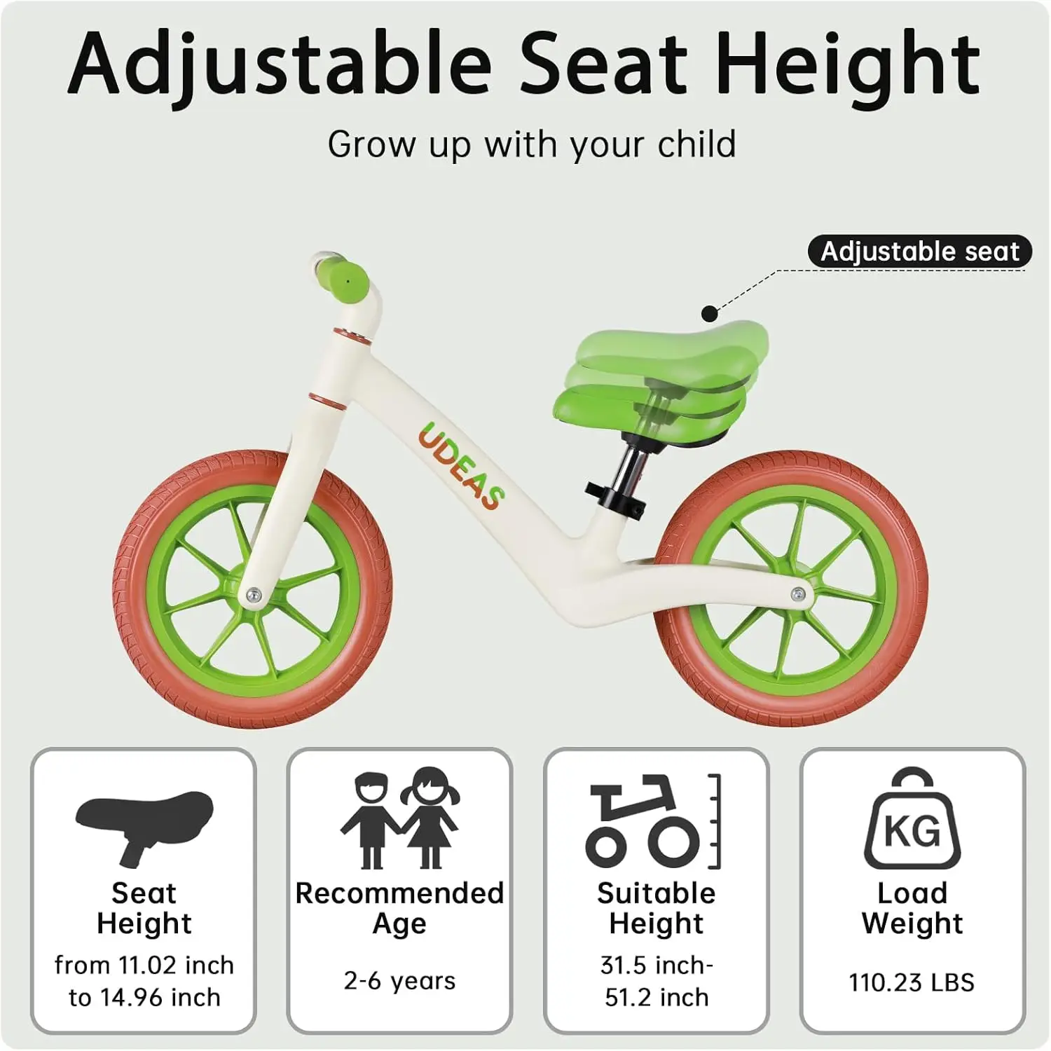 Vélo d'équilibre pour tout-petit de 2 ans, vélo d'équilibre sans pédale pour enfants avec siège réglable, cadre de vélo en nylon ultra léger pour garçons et filles