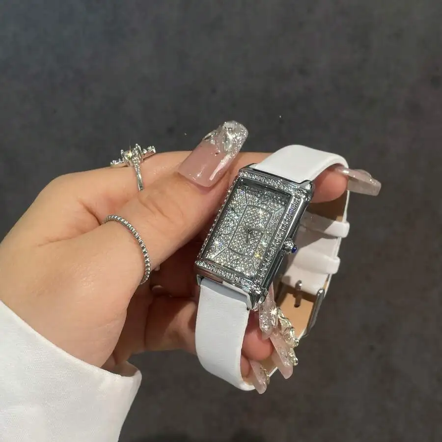1pc CILOA Rectangular New Fashionable Luxury Rhinestone Stainless Steel Band Quartz Watch For Women, Waterproof For Daily Wear