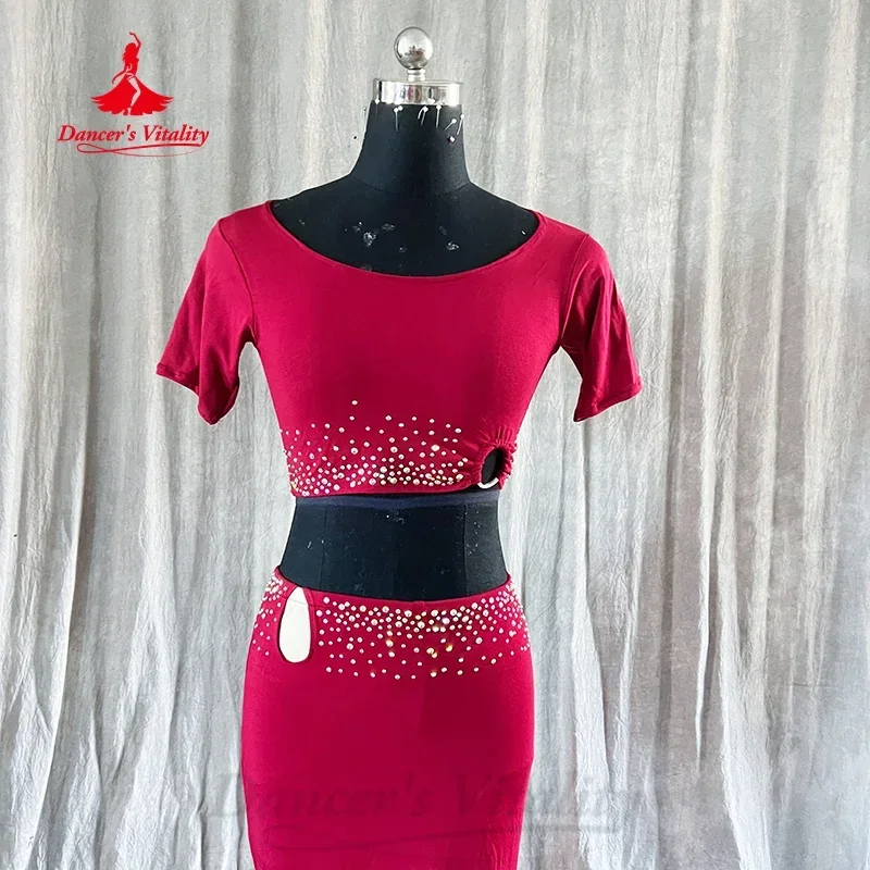 Bauchtanz-Übungsset für Erwachsene und Kinder, maßgeschneidertes Kurzarm-Oberteil + sexy Fischschwanz-Langrock, 2-teilige orientalische Tanzkleidung