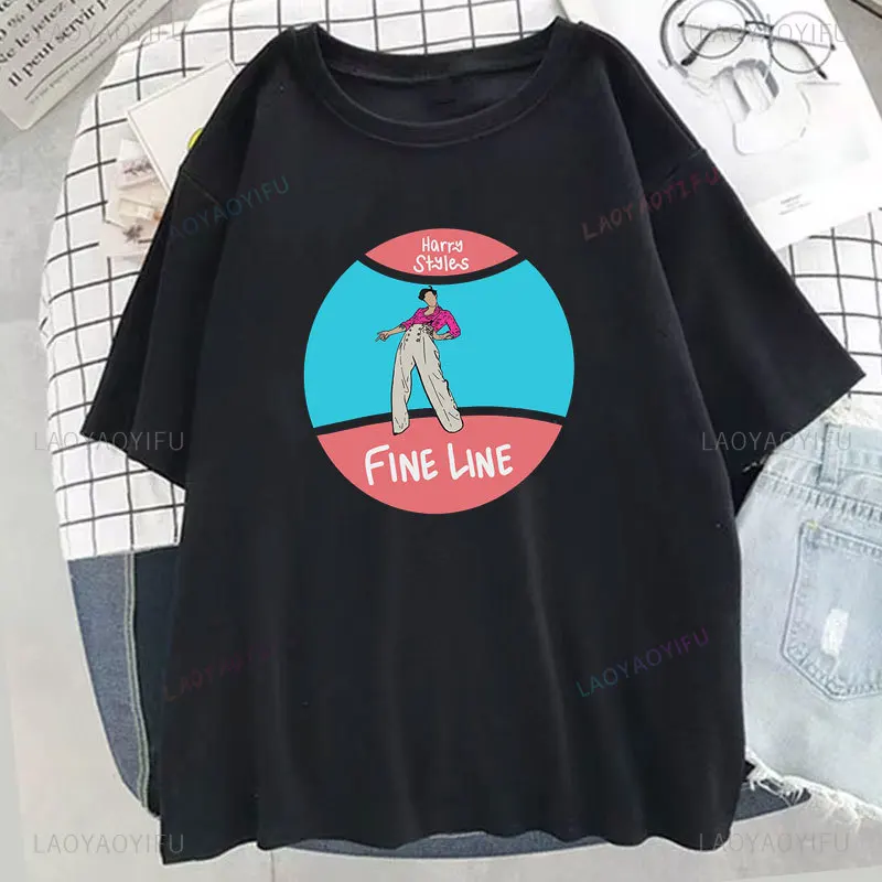 FINE LINE Album T Shirt Summer Harajuku Vintage Women Men Hip Hop Cotton Shirts Unisex Fashion Streetwear Tops Tee Happy Styles