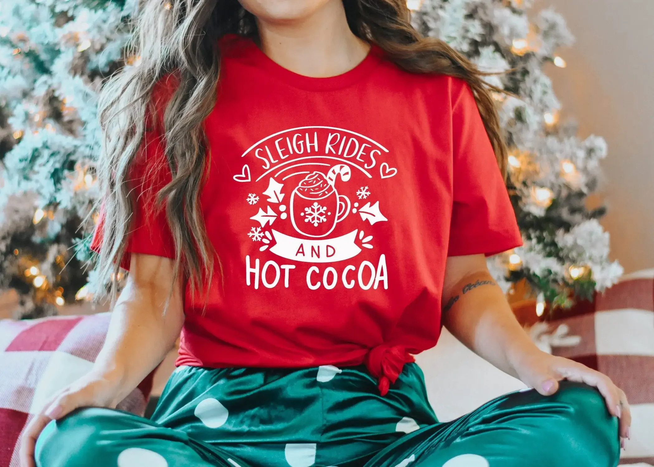 Christmas T Shirt Sleigh Rides And Hot Cocoa Funny For Winter