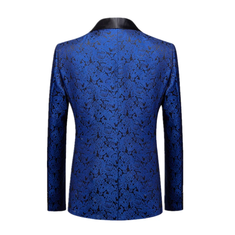 Blue Men's Suit Jacket, Jacquard Fabric Dress Coat, Asian Size Men Slim Fit Jackets, Wedding Party Tops, M-6XL，Male Blazers