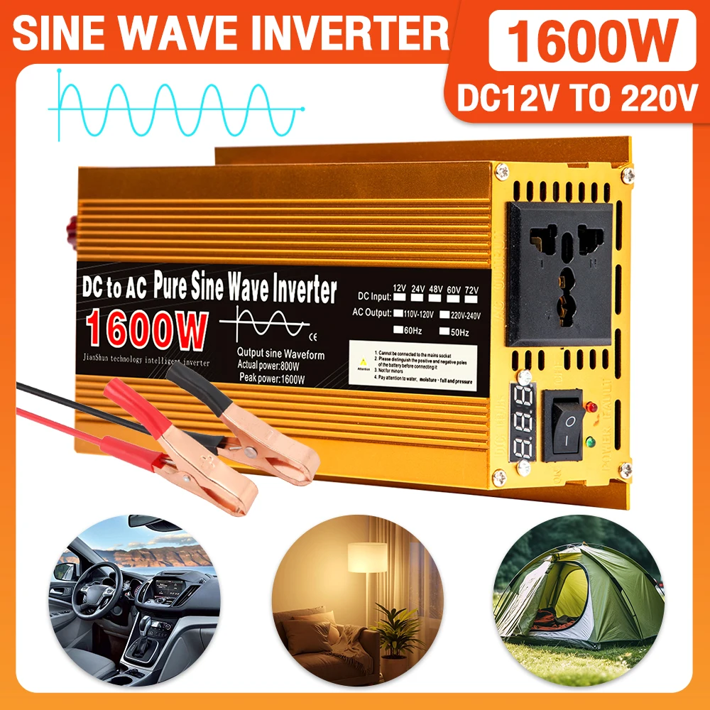 Pure Sine Wave Inverter DC12V To AC220V 1600W 2200W 3000W Voltage Converter Transformer Car Charger Adapter Socket LED Display