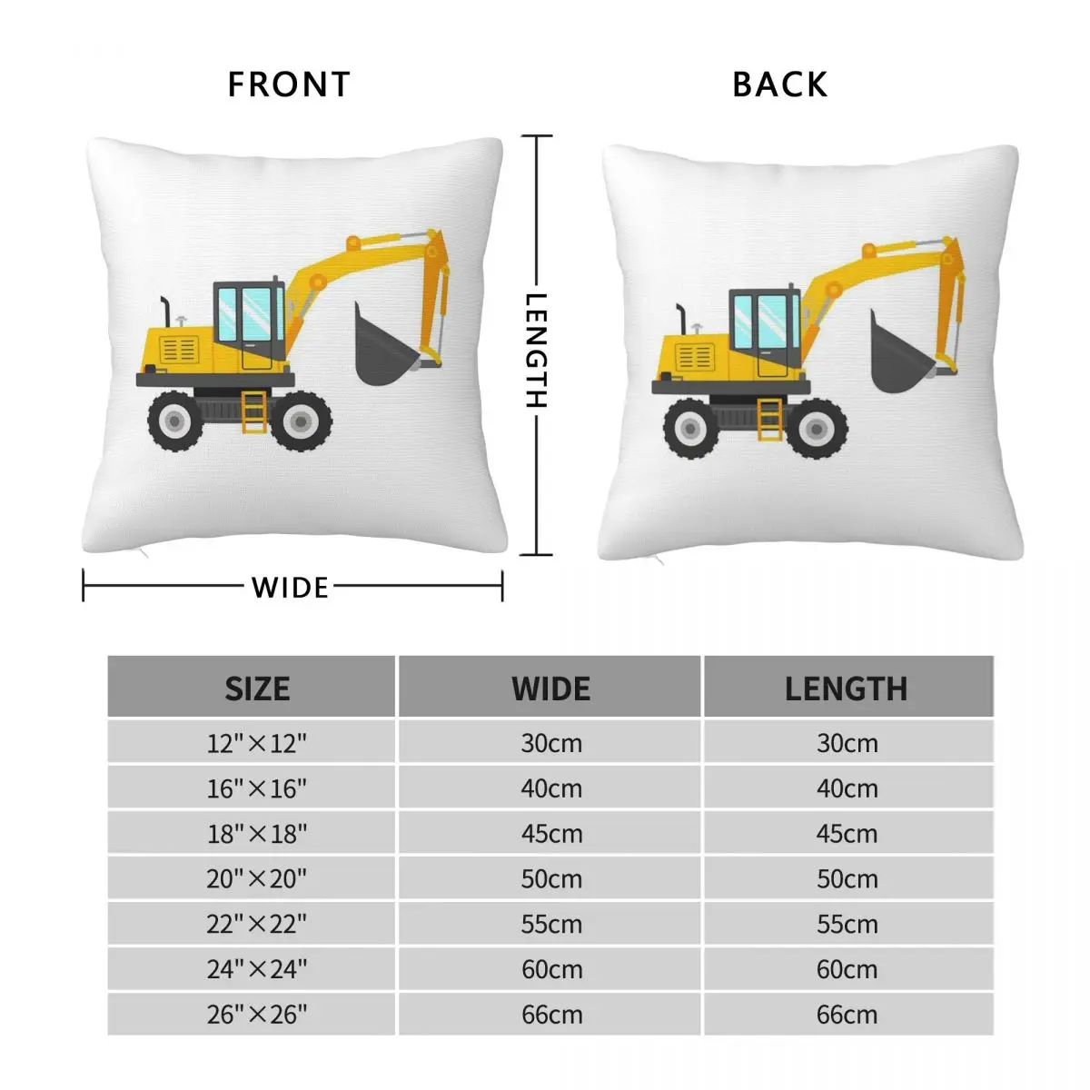 Cute Excavator For Kids Square Pillowcase Polyester Linen Velvet Pattern Zip Decor Throw Pillow Case Sofa Cushion Cover 45x45