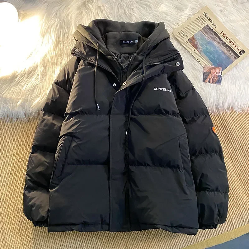 Winter Thickening New Fake Two Down Coats Women Y2k Harajuku Korean Popular Loose Warm Cotton-Padded Couple Casual Joker Jacket