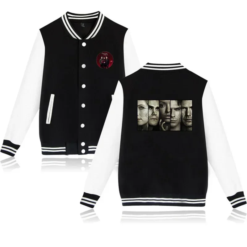 

The Vampire Diaries Varsity Baseball Bomber Jacket Men Women Hip Hop Harajuku Jackets Boys Girls Single Breasted Loose Coats