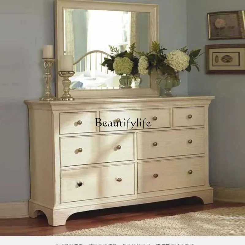 

FG10*American French country white dresser porch table chest of drawers oak antique