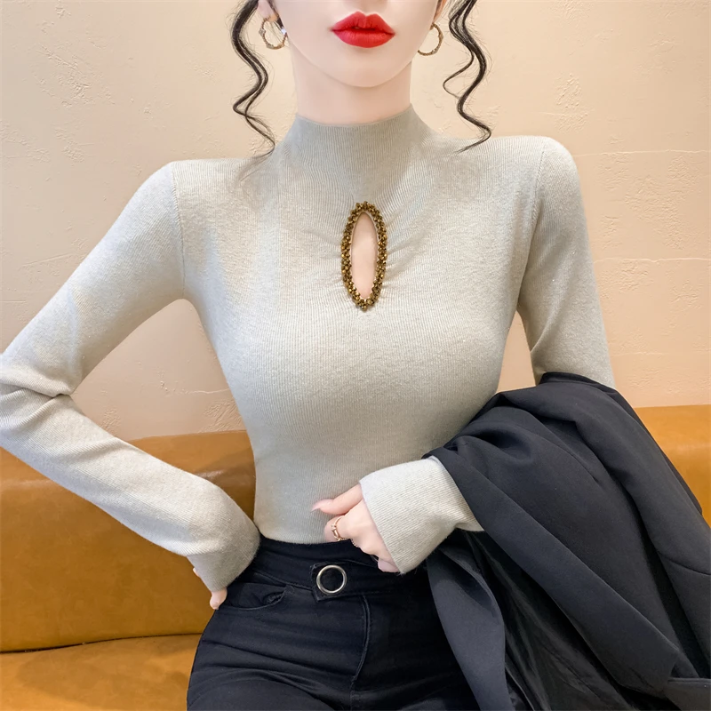 

Тяжелый длинный вязаный свитер свека, женский осенне-зимний облегающий топ с высоким воротником, пуловер