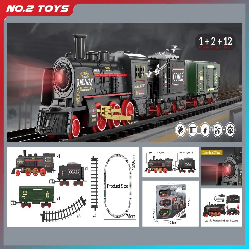 シミュレートされた鉄道列車レトロ蒸気機関車モデル子供のおもちゃ電気レール列車線路男の子のおもちゃ子供新年クリスマスギフト