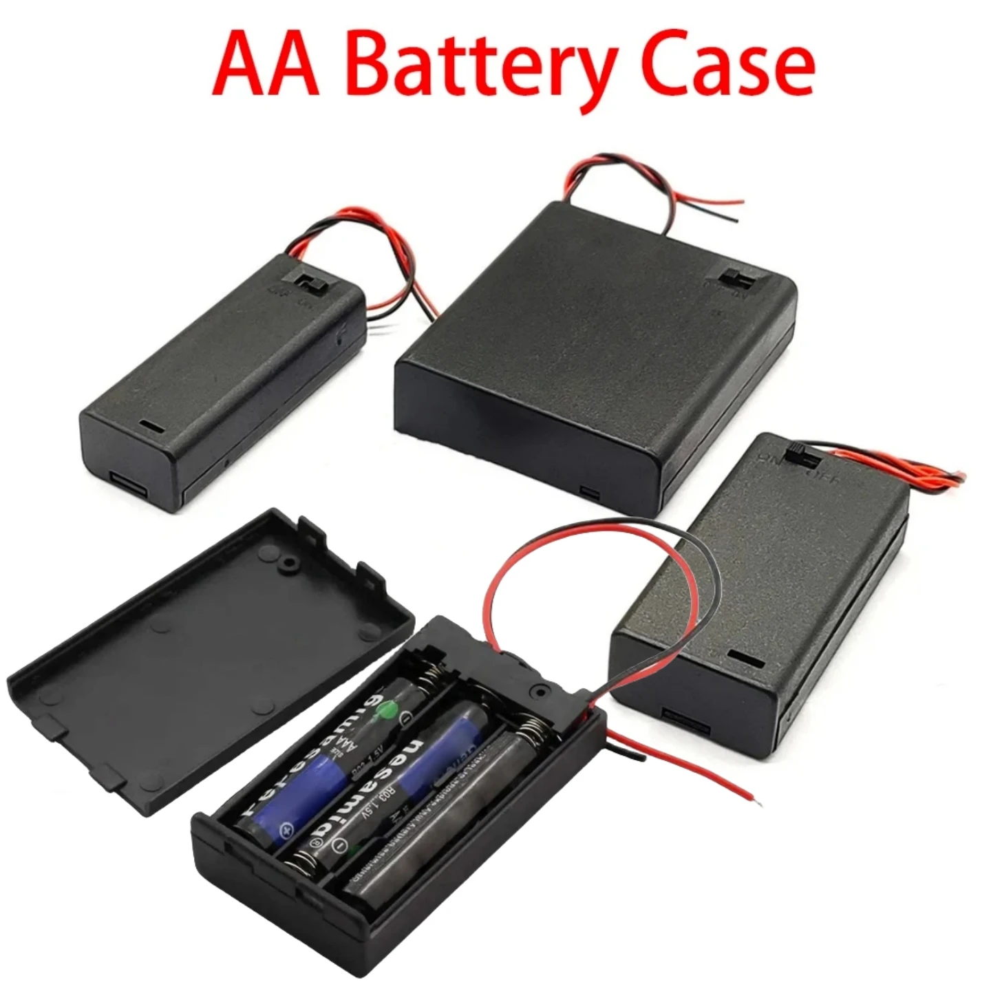 1/2/3/4 Slot Battery Holder 1.5V/3V/4.5V/6V ABS AA Battery Box with Leads Wires ON/Off Switch and Screw Cap Case Back Cover