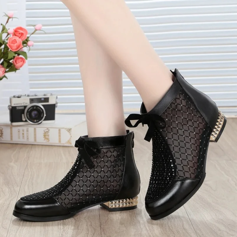 

20258, модные марлевые сандалии со стразами и бантом, новые летние сапоги Mesn, женская обувь из натуральной кожи, полые сапоги