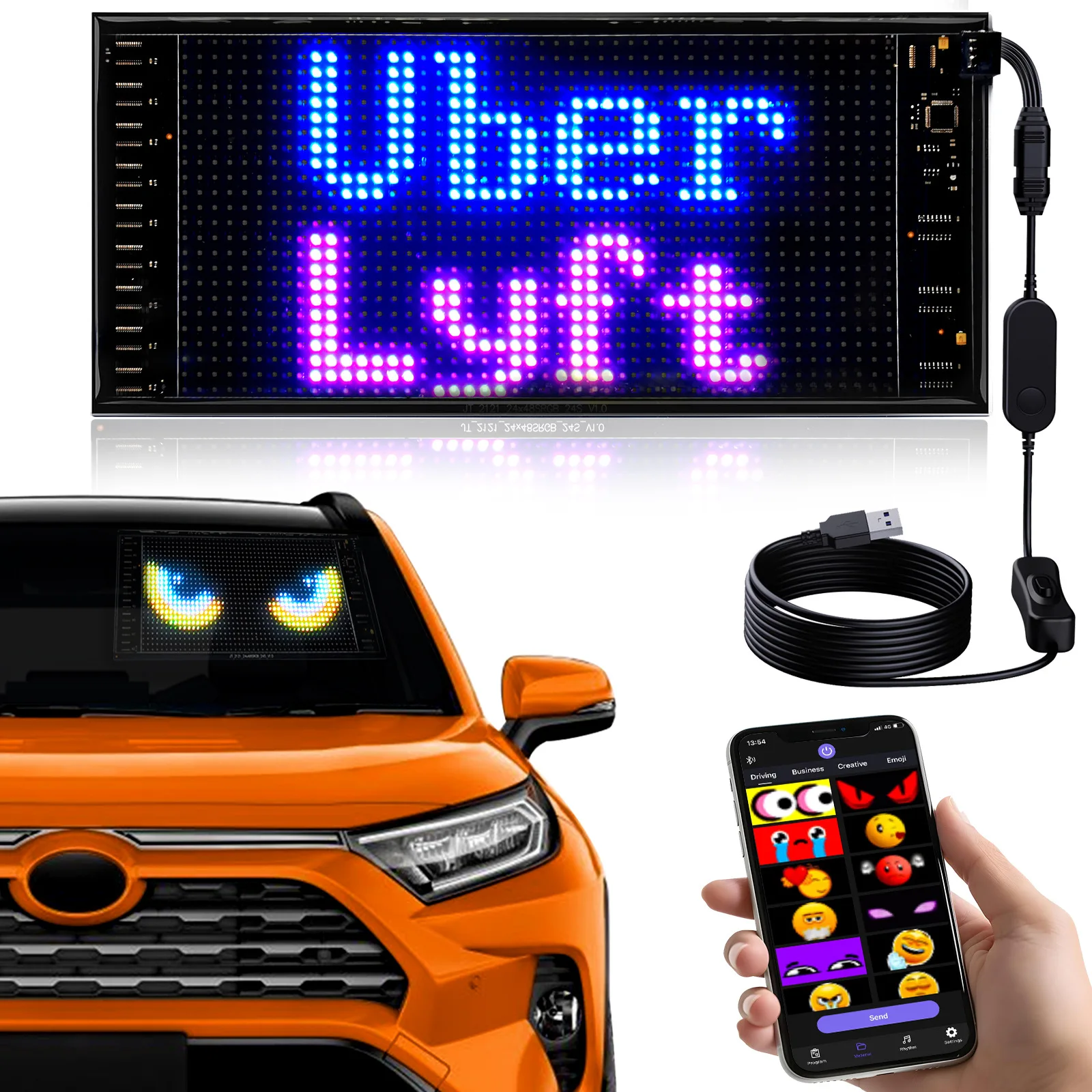 Wodoodporny matryca LED Panel pikseli 5VUSB elastyczny adresowalny DIY wzór Graffiti animacja tekstu przewijania wyświetlacz samochodowy dekoracja