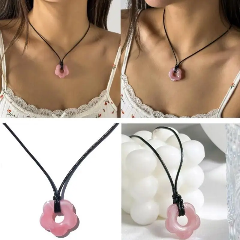 2023 Trend Acrylic Flower Pendant Necklace for Girls Women Wax Line Necklace