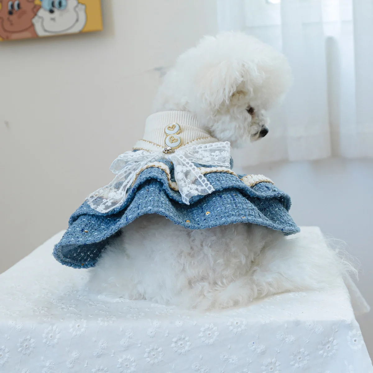 1PC Pet Clothing Autumn/Winter Thick Blues Noble Dress Princess Dress Suitable for Small and Medium sized Dogs