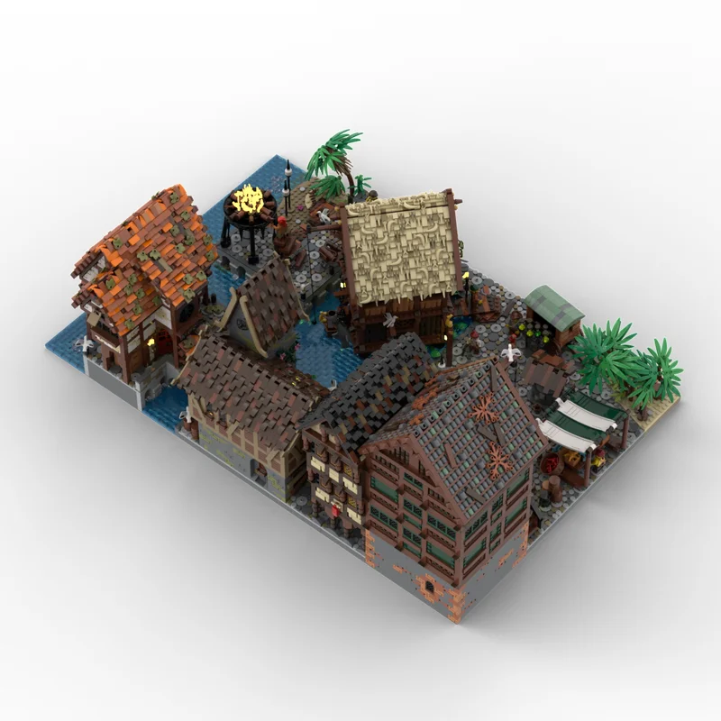 15725 PCS Moc Mittelalterliche Piraten Serie Port Sauvage Häuser Modell Bausteine DIY Kreative Ideen Kind Ziegel Spielzeug Geburtstag Geschenk