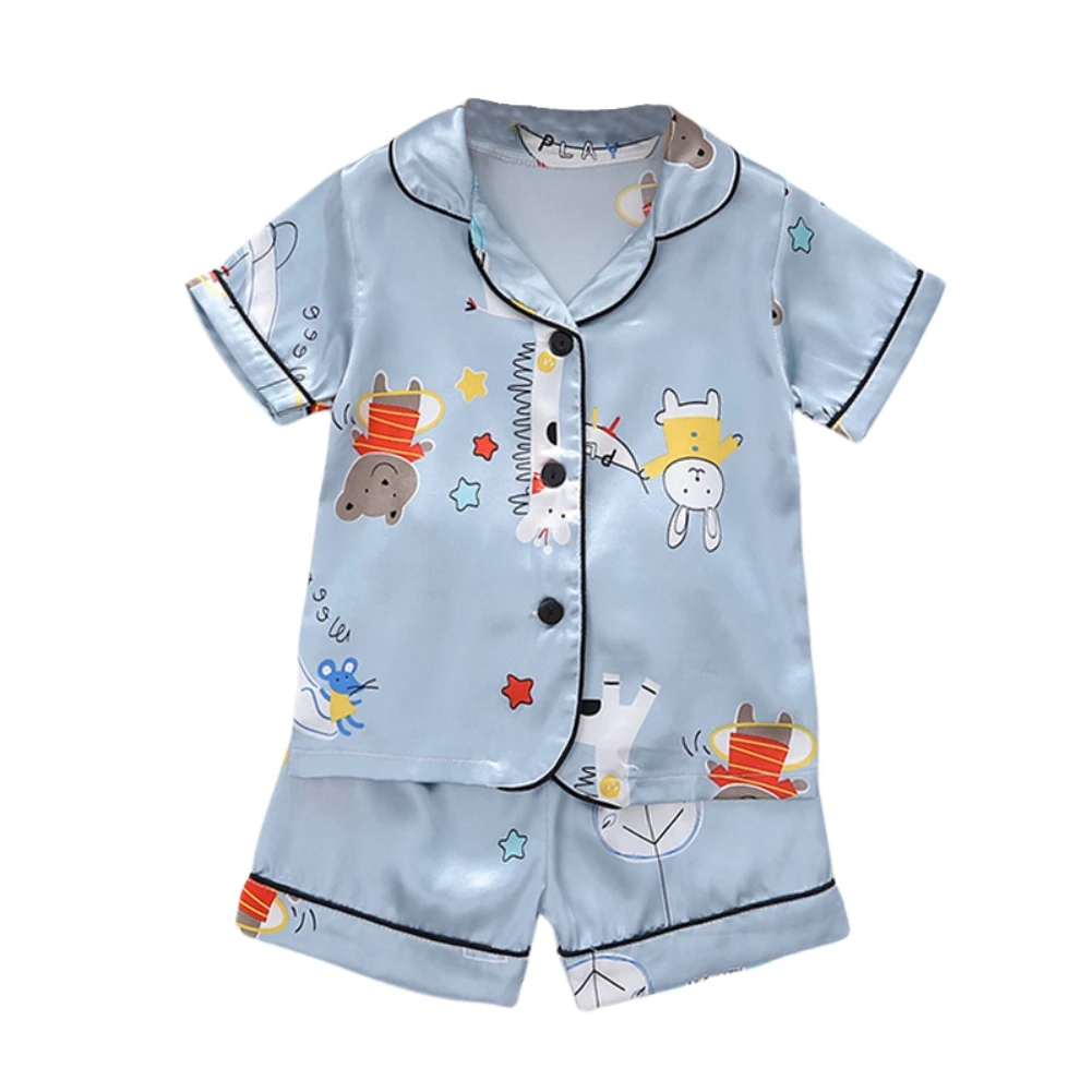 2 pcs Home Children\'s set Cute Cartoon Sleepwear 1-6 years Kids Boys Girls Short-sleeved Shorts Pajamas