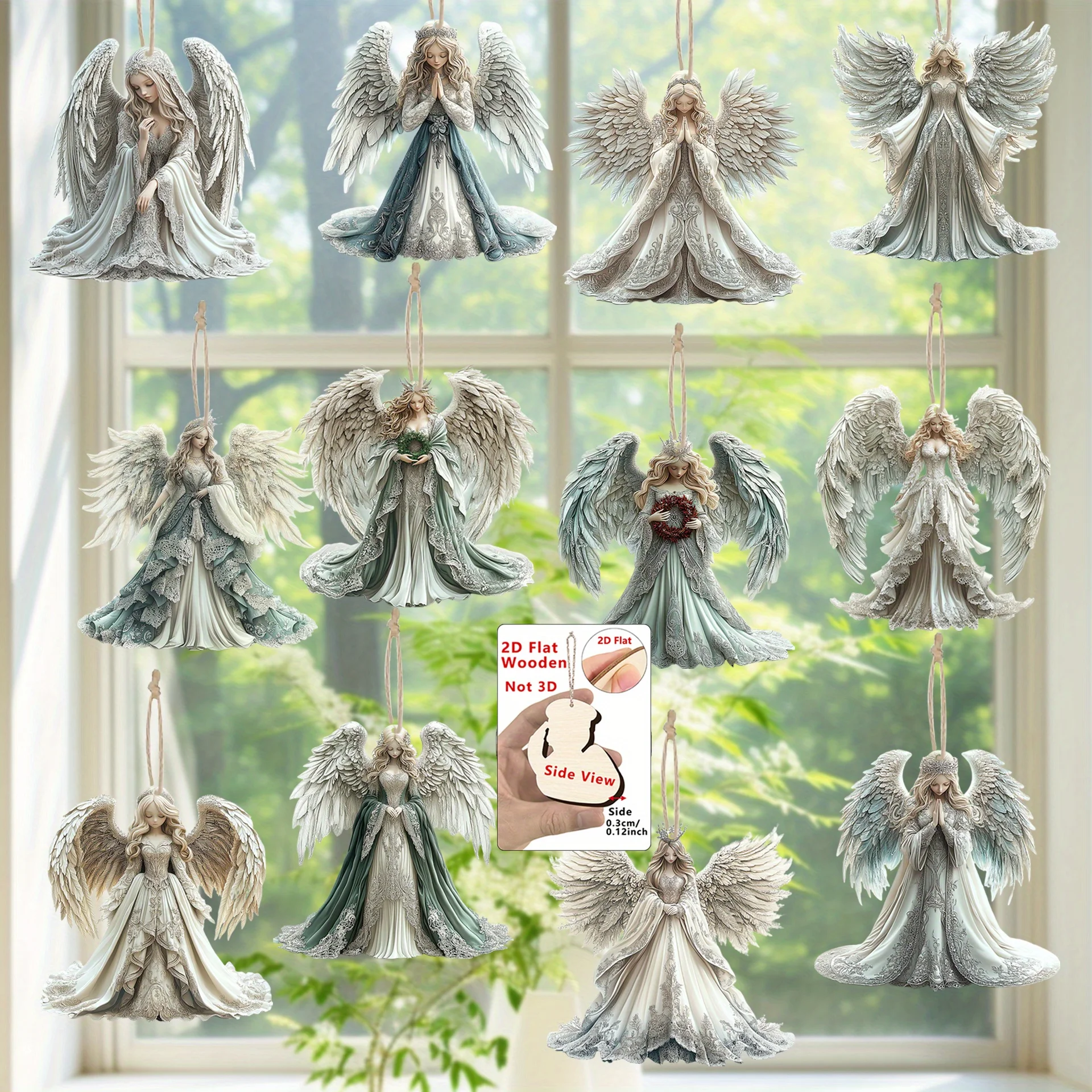 12 قطعة من المعلقات الخشبية ثلاثية الأبعاد من فيكتوريا أنجل - مثالية لمعمودية عيد الميلاد والمنزل وشجرة عيد الميلاد وحفلات أعياد الميلاد وهدية المهرجانات #4