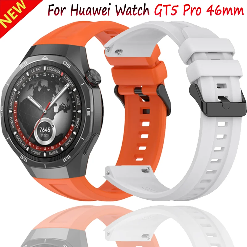 Offizielles Silikonarmband für Huawei Watch GT5 Pro 46 mm, Metallschnalle, atmungsaktiv, bequem, Armband für Huawei Watch GT5 Pro 46 mm