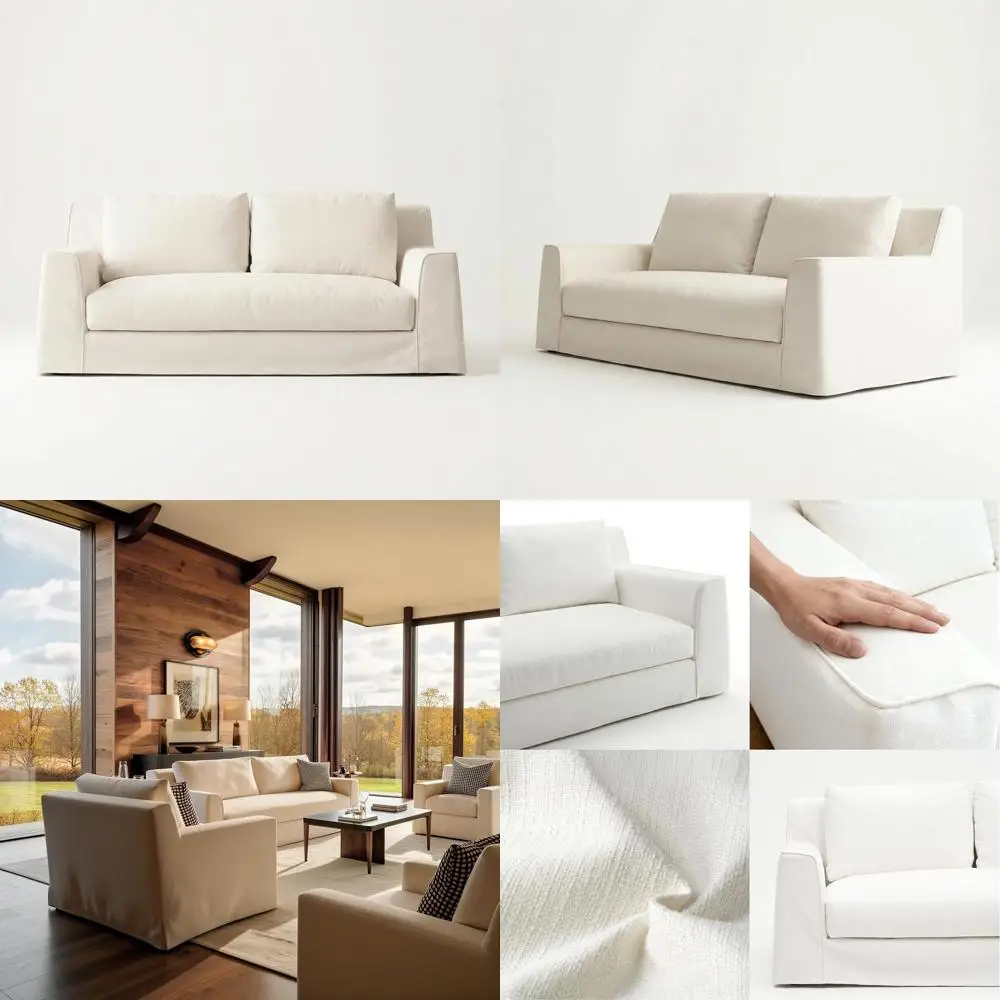 

Slipcovered 2-Seater Sofa with Removable Washable Fabric Cover, Minimalist Deep Seat Living Room Couch, 80 Wide