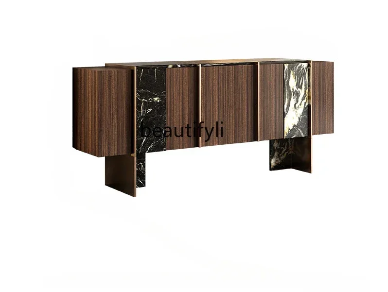 

V Italian light luxury marble dining side retro storage cabinet villa entrance porch cabinet living room locker
