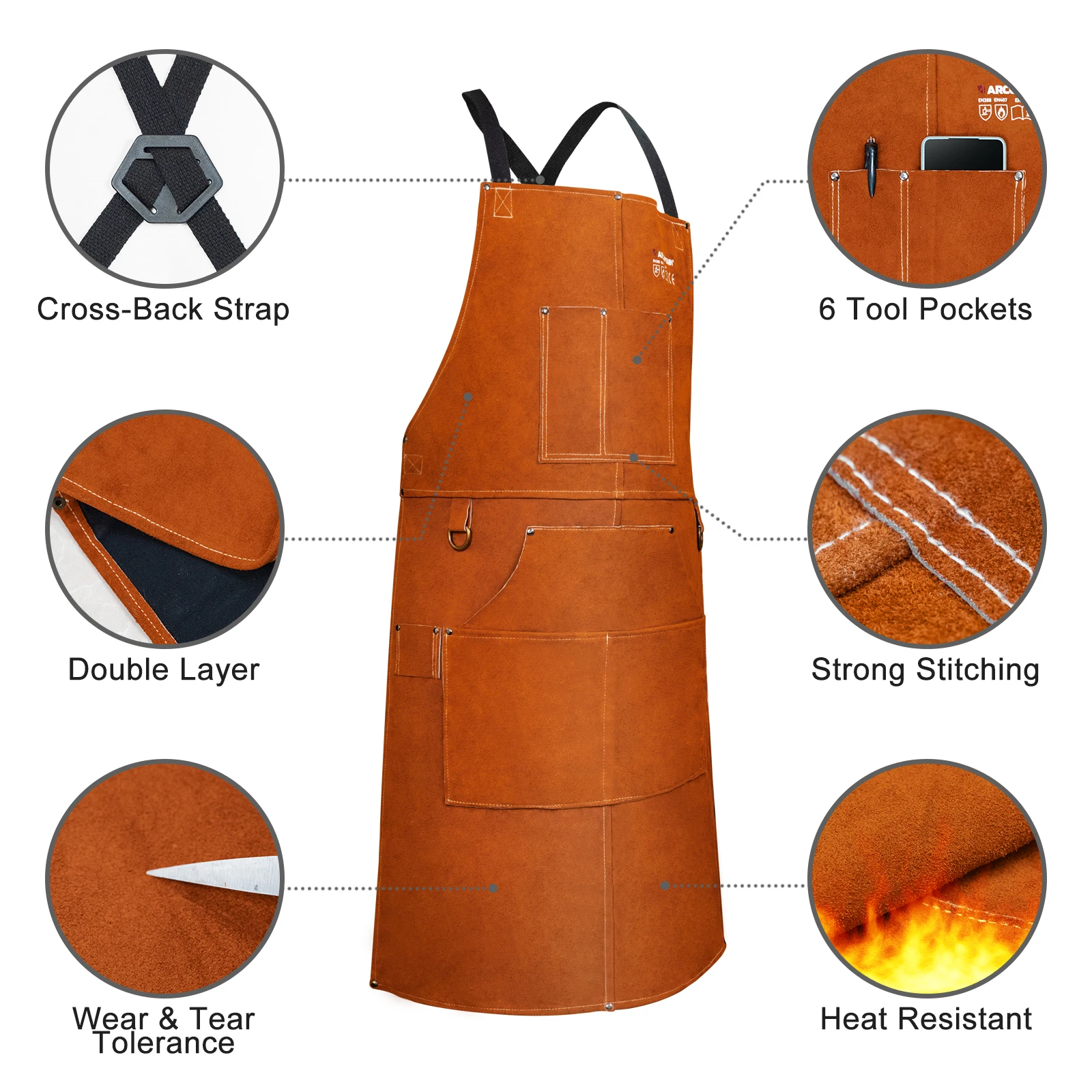 ARCCAPTAIN Welding Apron Washable Heat Insulation Cowhide Leather Welding Apron Soldering Protective Clothing Blacksmith