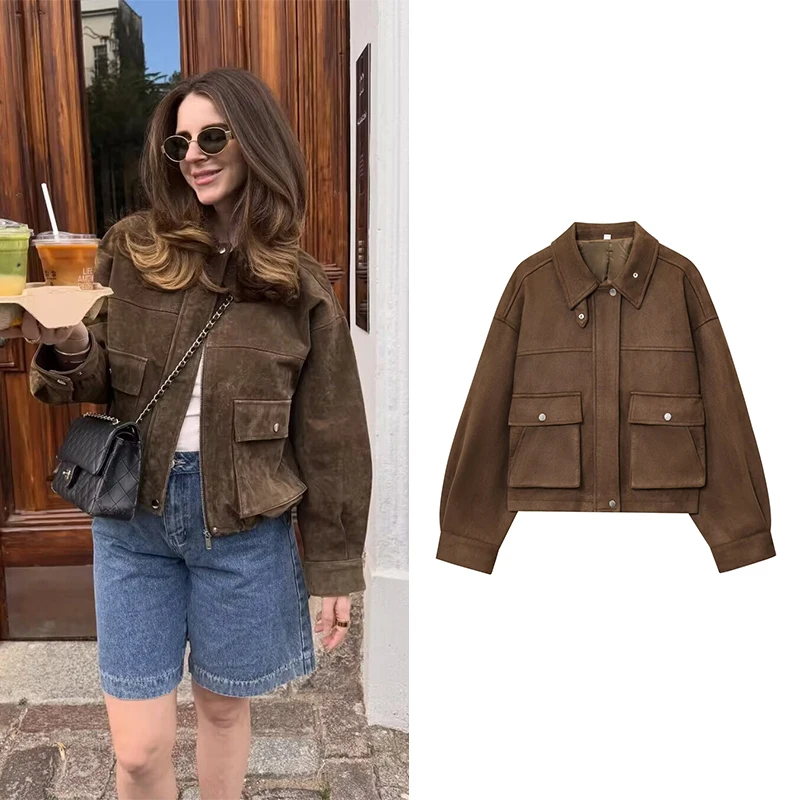 

RAFZNB Women's Jackets Coats Fashion Pocket Decoration Long Sleeve Coats Autumn Winter Female Outerwear Chic Tops