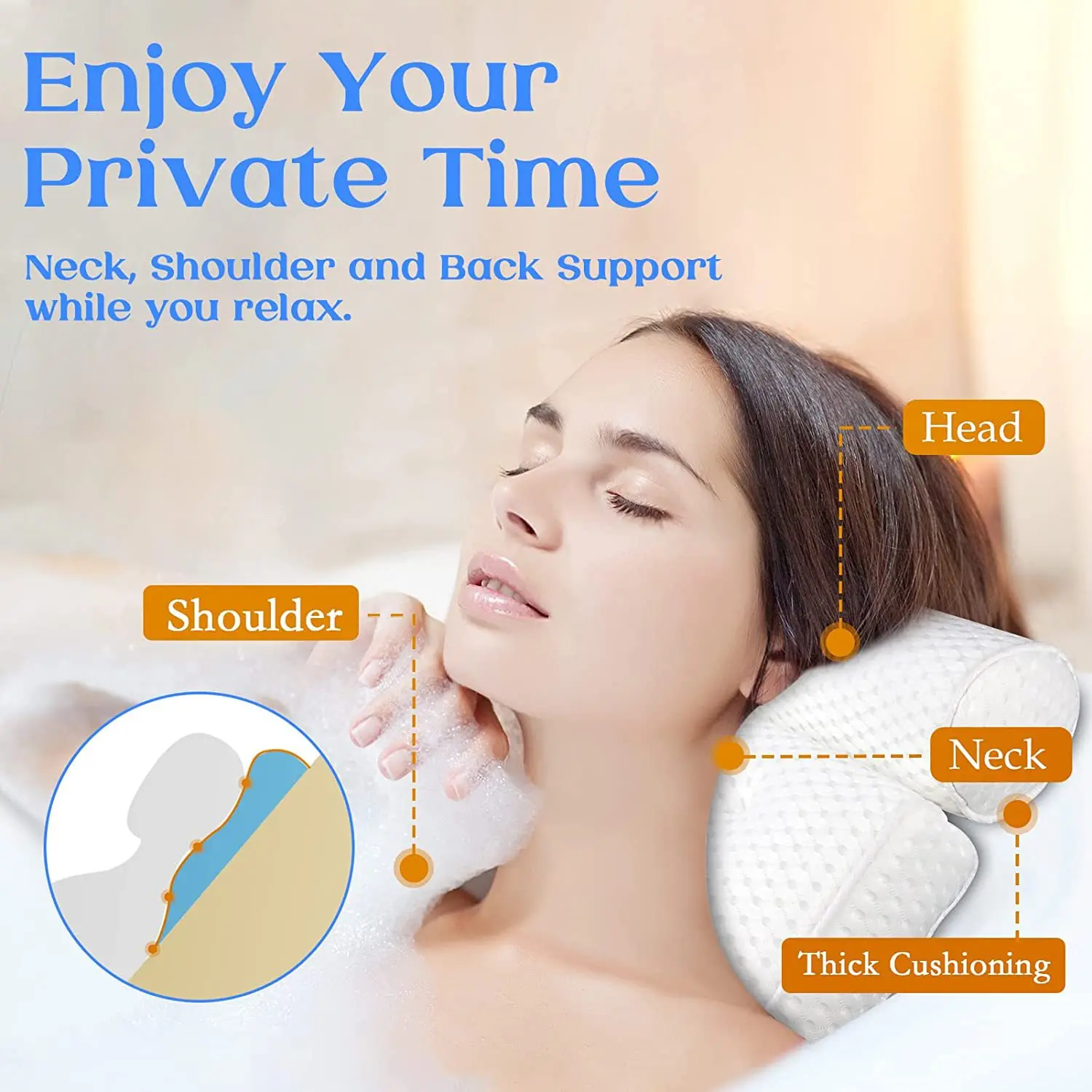 

SPA Massage Pillow with Suction Cup,Bathtub Neck and Back Headrest,Thickened Air Cushion,3D Mesh,Anti Slip Backrest,Home Version