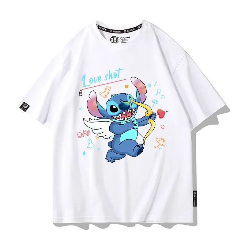 Cute Stitch Angel Summer 100% Cotton Children's T-shirt Outdoor Leisure Parent-child Top Street Fashion Children's T-shirt