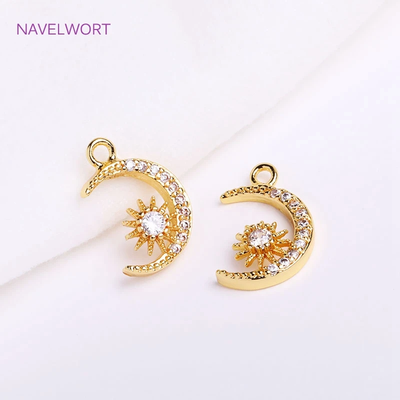 Wholesale 14K Gold Plated Inlaid Zircon Crescent Moon Pendants,Bulk Charms For Jewelry Making Brass Metal Kawaii Moon Charms