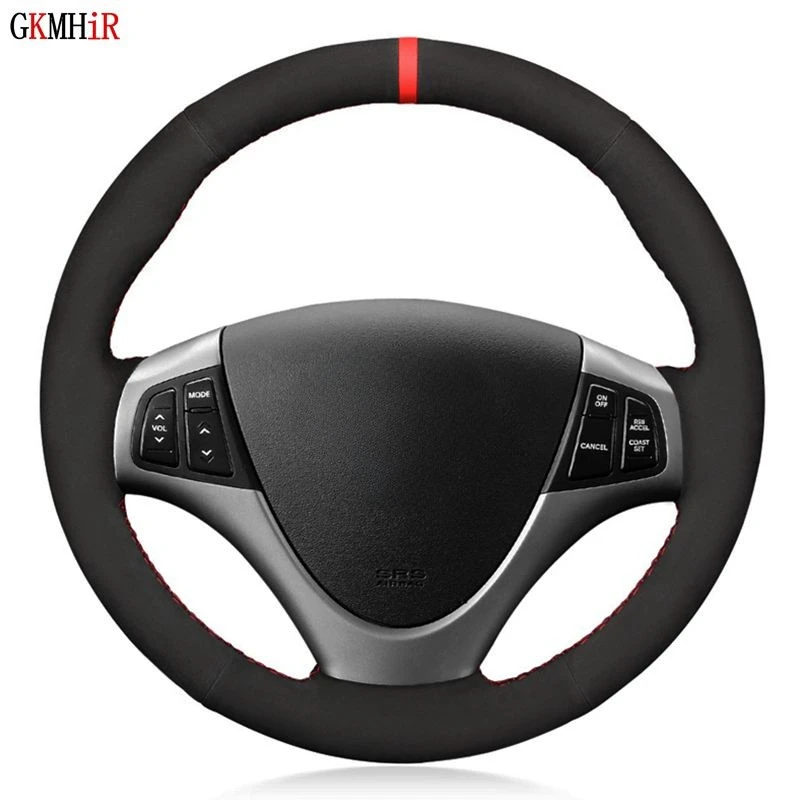 Hand-Stitched Black Genuine Leather Suede Car Steering Wheel Cover For Hyundai i30 Elantra Touring 2007 2008 2009 2010 2011 2012